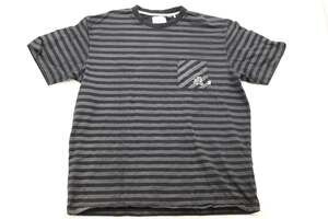 Bounty Hunter Black and Grey Striped Pocket T-Shirt with Graphic Patch